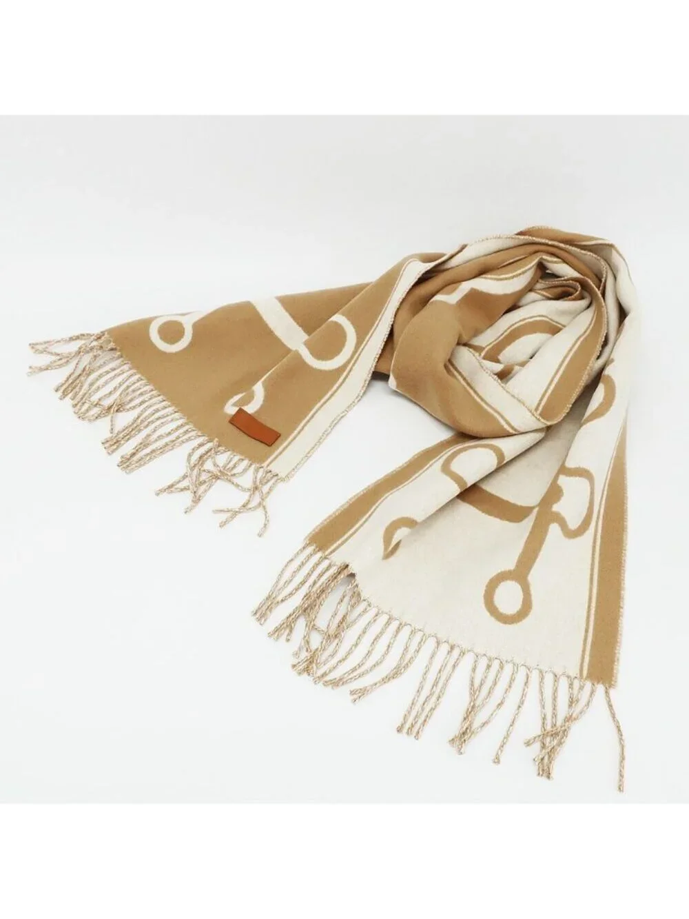 Hermes Heaven Scarf Molle Cashmere Beige Bicolor Fringe Shawl
